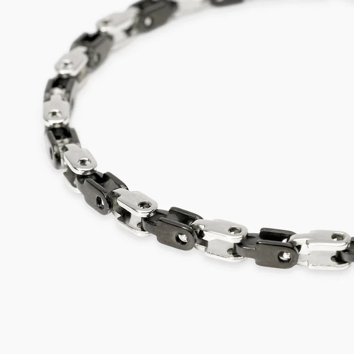 STYLE COLLECTION | STYLE 61  Bracciale uomo in acciaio con elementi lucidi e neri