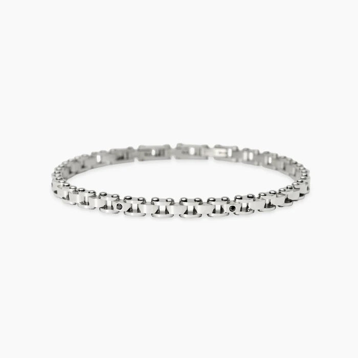 STYLE COLLECTION | STYLE 66  Bracciale uomo in acciaio con elementi imperniati e cristalli neri