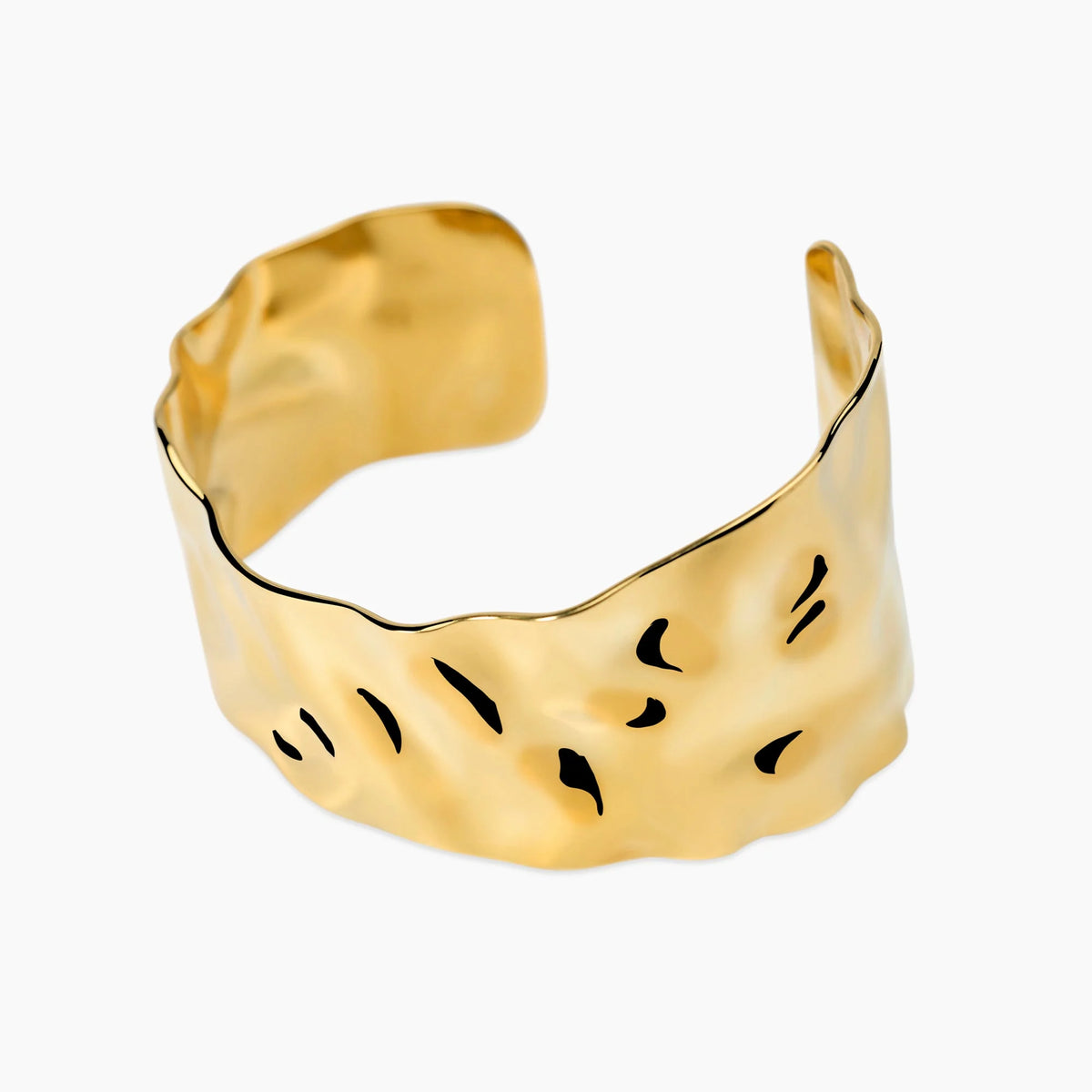 Bracciale Bangle aperto in acciaio dorato martellato