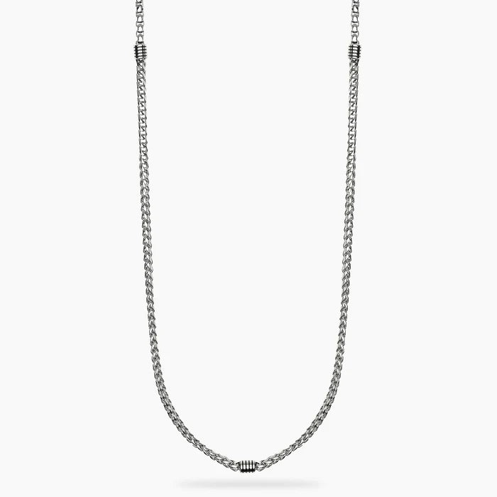 STYLE COLLECTION | STYLE 62  Collana uomo in acciaio con catene veneta e franco