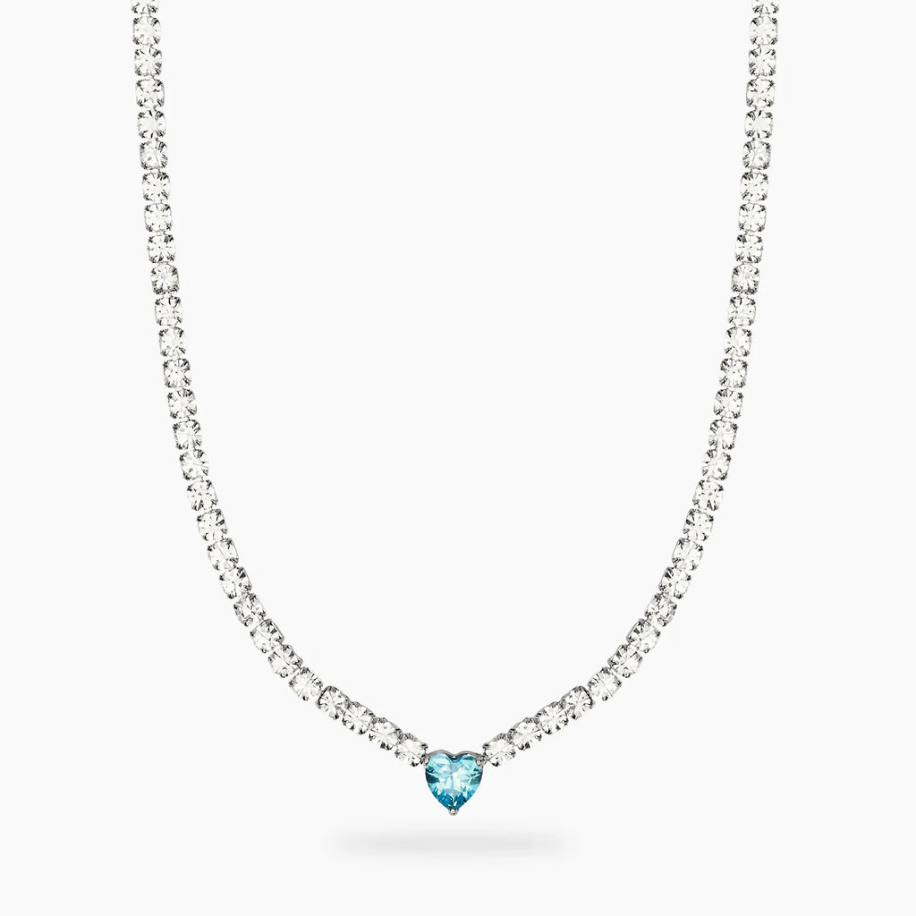 STYLE COLLECTION | STYLE 102  Girocollo tennis con cristalli e cuore azzurro in zircone