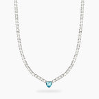 STYLE COLLECTION | STYLE 102  Girocollo tennis con cristalli e cuore azzurro in zircone