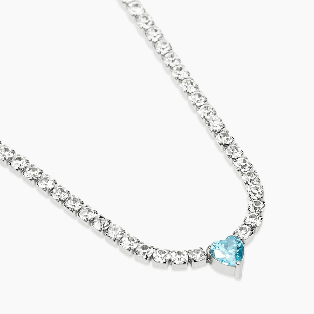 STYLE COLLECTION | STYLE 102  Girocollo tennis con cristalli e cuore azzurro in zircone