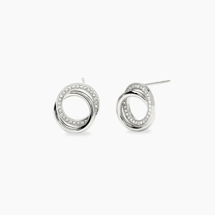 STYLE COLLECTION | STYLE 88  Orecchini a doppio cerchio in acciaio e cristalli