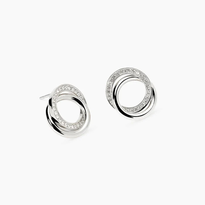STYLE COLLECTION | STYLE 88  Orecchini a doppio cerchio in acciaio e cristalli