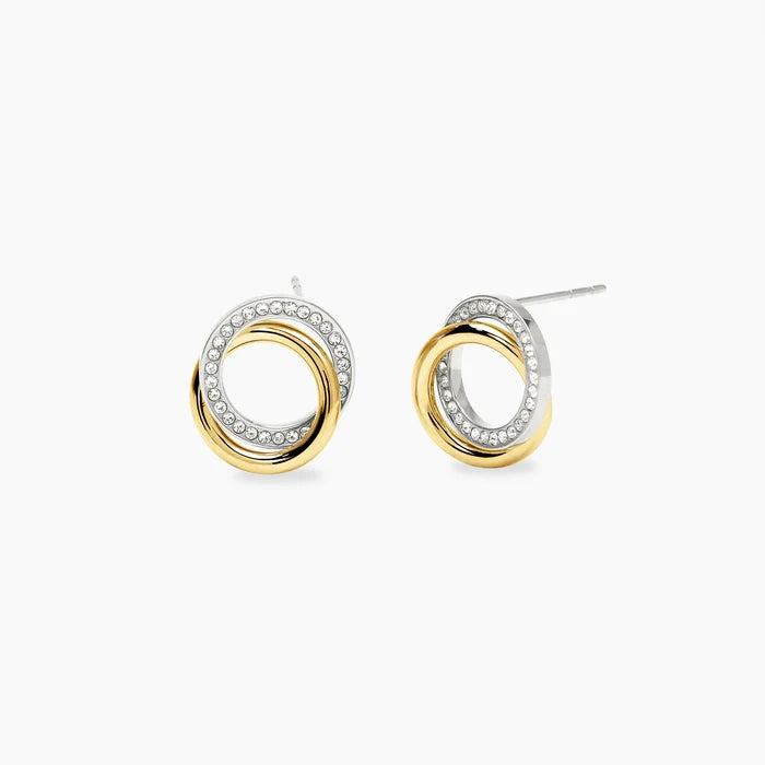 STYLE COLLECTION | STYLE 88  Orecchini cerchio bicolore in acciaio dorato e cristalli