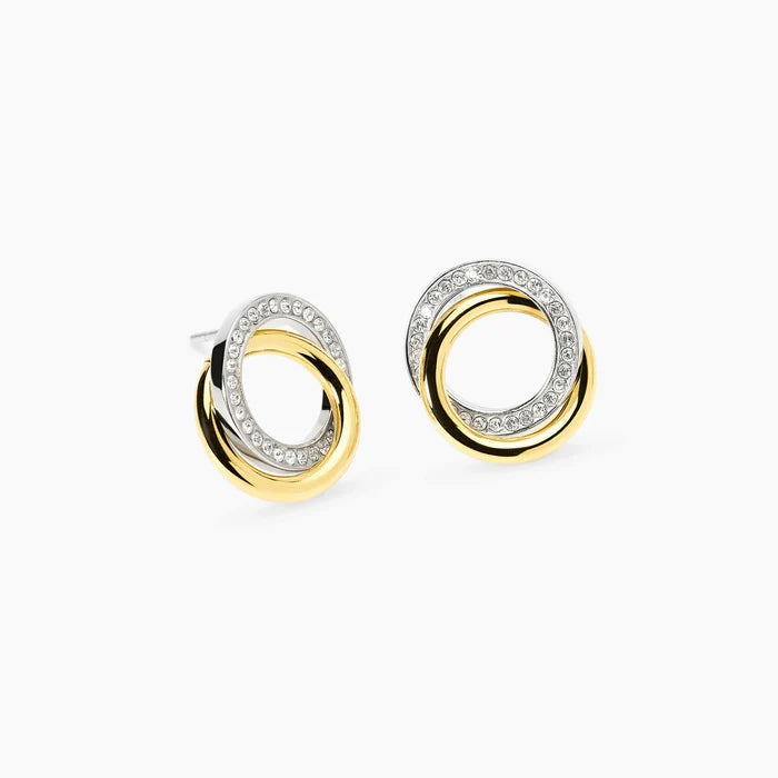 STYLE COLLECTION | STYLE 88  Orecchini cerchio bicolore in acciaio dorato e cristalli