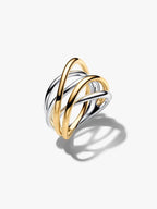 Anello Linee Intrecciate Bicolore Argento Sterling 925, Esclusiva lega metallica rifinita in Oro