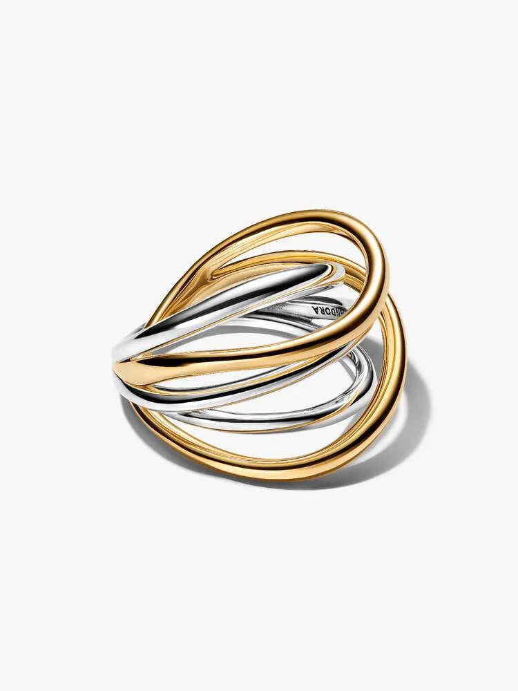 Anello Linee Intrecciate Bicolore Argento Sterling 925, Esclusiva lega metallica rifinita in Oro
