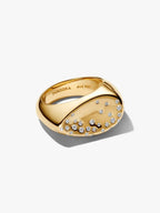 Anello Sigillo Grande con Pietre Luminose Esclusiva lega metallica rifinita in Oro