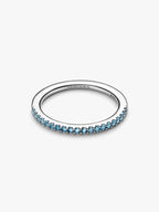 Anello Pavè Fascia Sottile Azzurro Argento Sterling 925