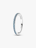Anello Pavè Fascia Sottile Azzurro Argento Sterling 925