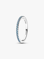 Anello Pavè Fascia Sottile Azzurro Argento Sterling 925