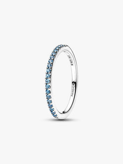 Anello Pavè Fascia Sottile Azzurro Argento Sterling 925
