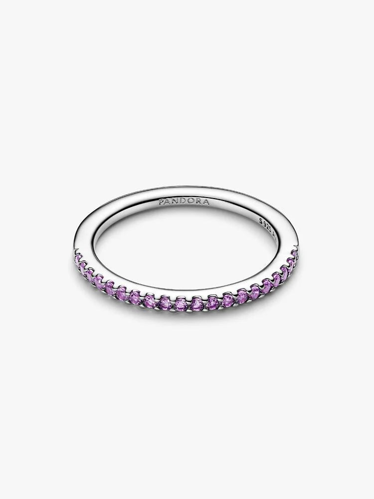 Anello Pavè Fascia Sottile Viola Argento Sterling 925