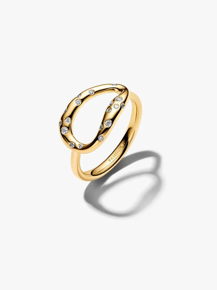 Anello Ovale Linea Sinuosa con Pietre Luminose Esclusiva lega metallica rifinita in Oro