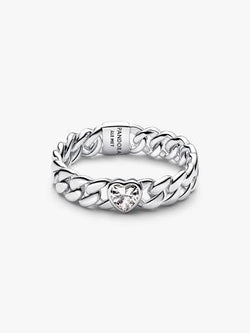 Anello Catena Maglia Cubana con Cuore Argento Sterling 925 - 48 - ANELLO