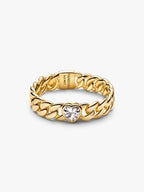 Anello Catena Maglia Cubana con Cuore Finitura in Oro - 48 - ANELLO