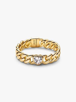 Anello Catena Maglia Cubana con Cuore Finitura in Oro - 48 - ANELLO