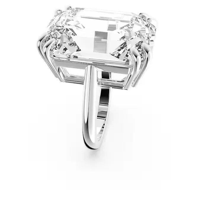 Anello cocktail Mesmera Cristallo taglio Octagon Bianco Placcato rodio - ANELLI