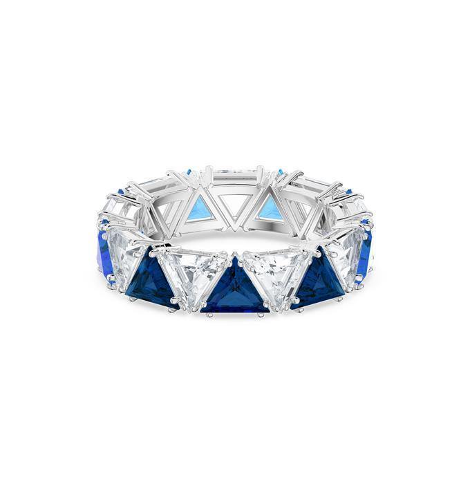 Anello cocktail Millenia Cristalli taglio Triangle, Blu, Placcato rodio