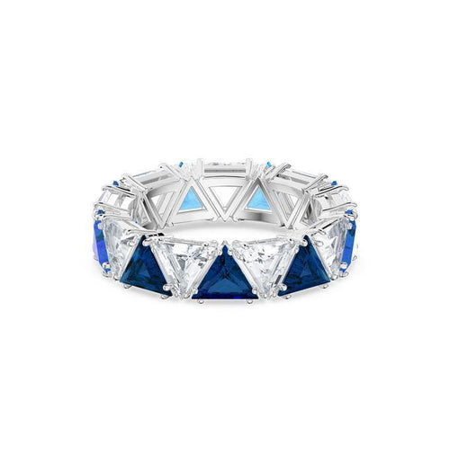 Anello cocktail Millenia Cristalli taglio Triangle, Blu, Placcato rodio