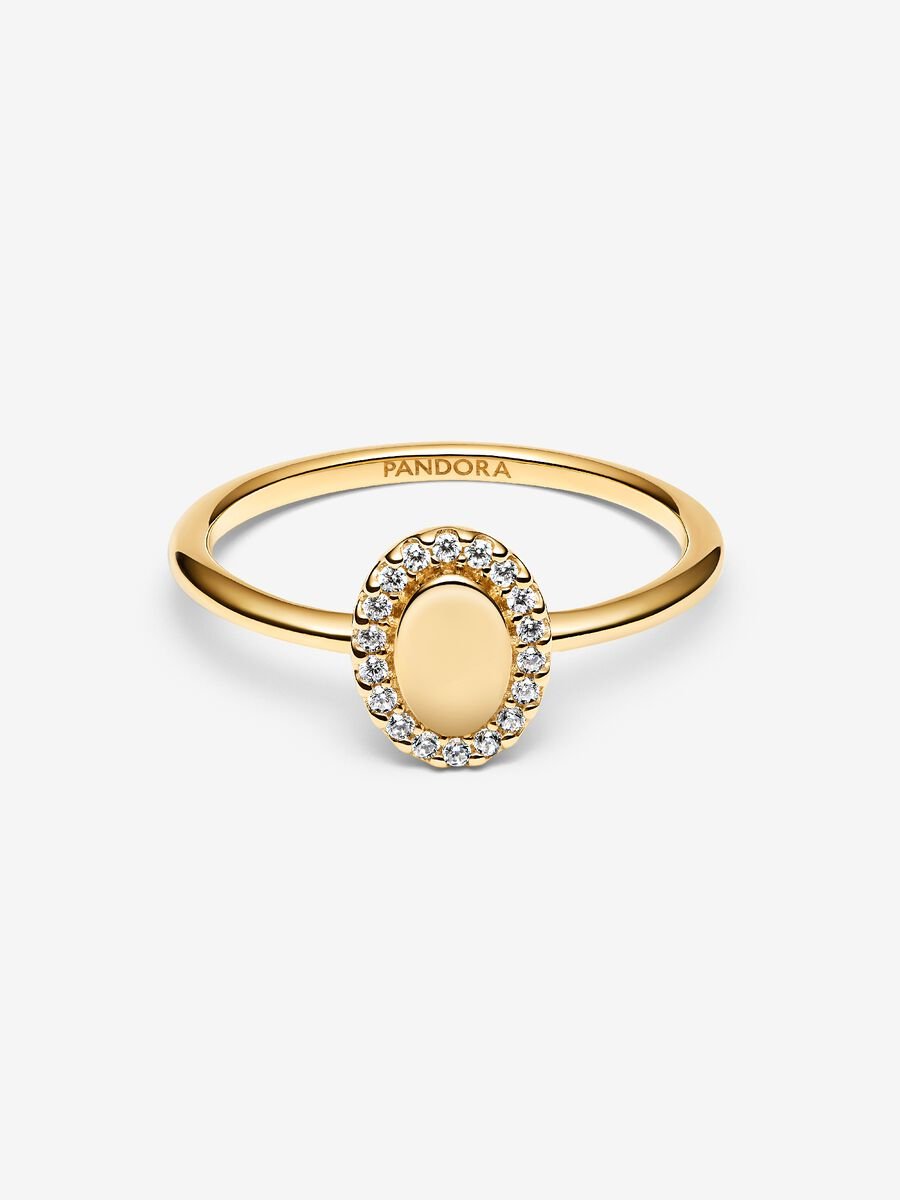 Anello Ovale e Pavè da incidere Placcatura in Oro 14k - ANELLI