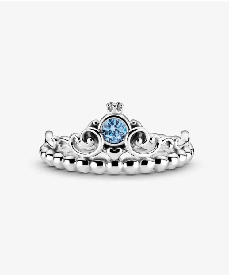 Anello Pandora Disney con Tiara Blu di Cenerentola