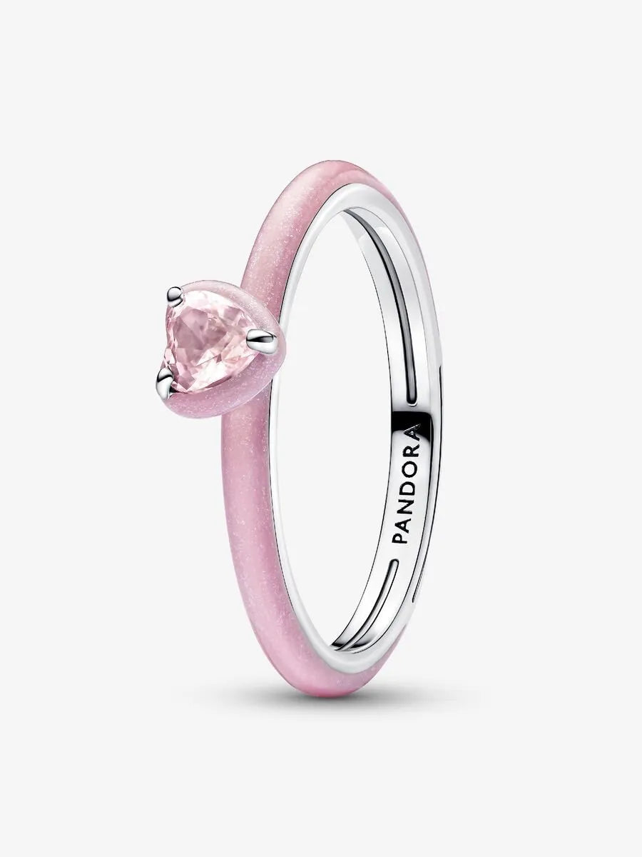 Anello Pandora Pink Chakra Heart in Argento Sterling 925 – Cristallo Rosa a Forma di Cuore - 46 - ANELLI