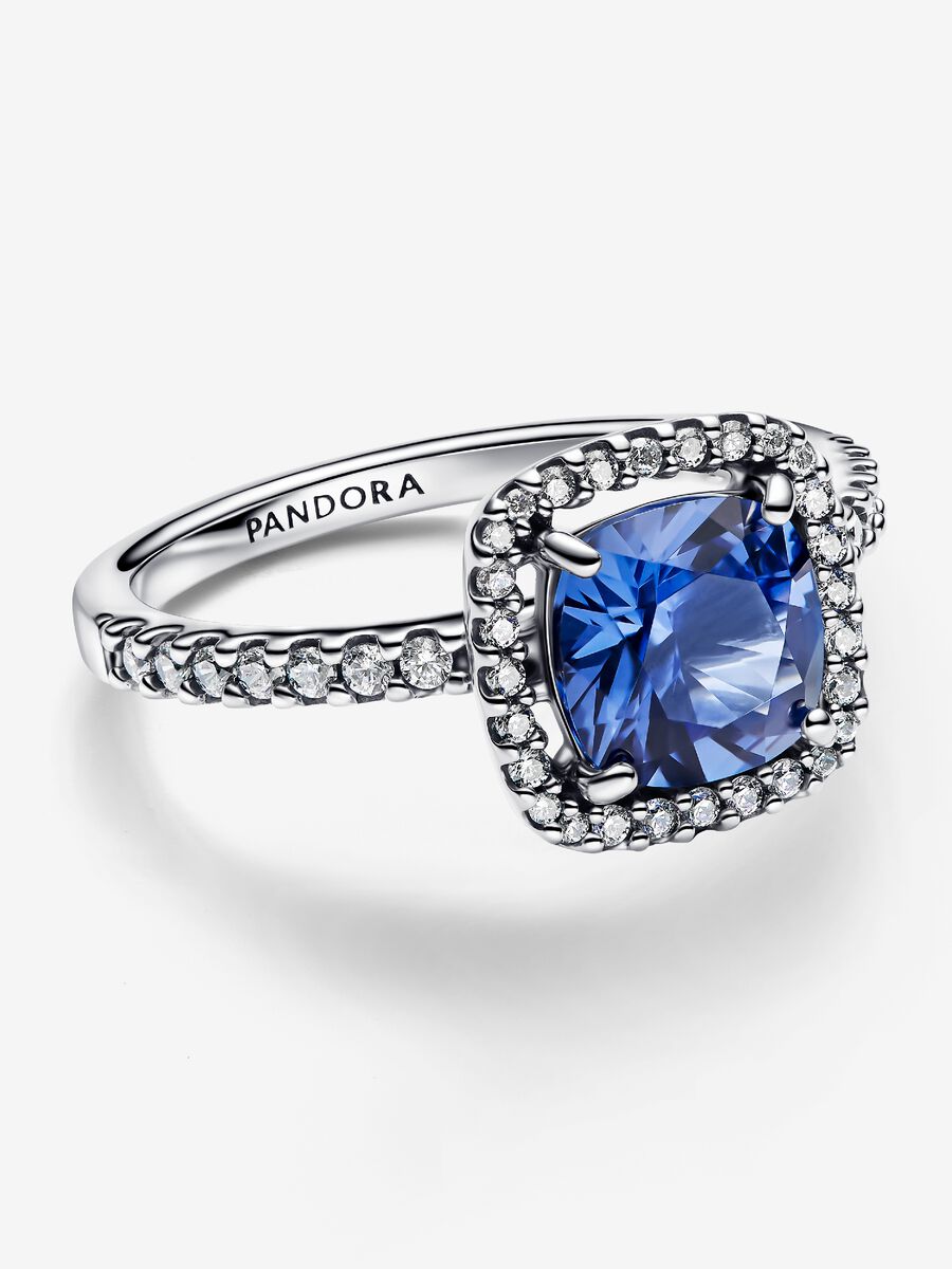 Anello Punto Luce Quadrato Blu Grande Argento Sterling 925 - ANELLI