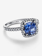 Anello Punto Luce Quadrato Blu Grande Argento Sterling 925 - ANELLI