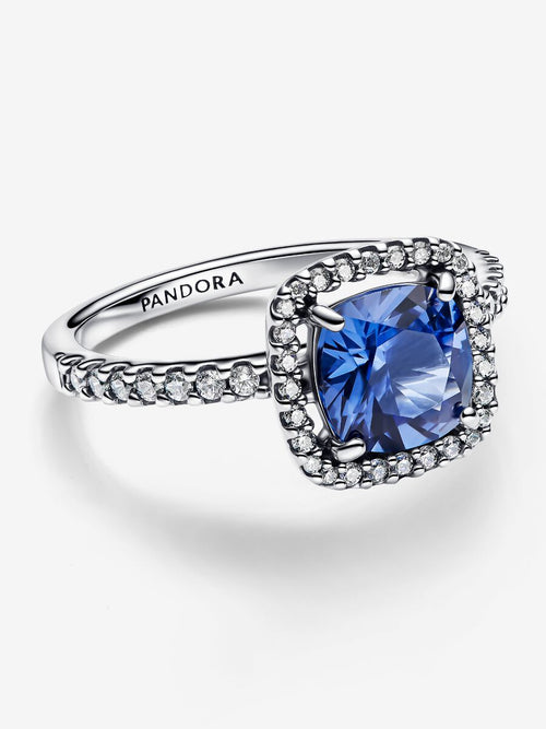 Anello Punto Luce Quadrato Blu Grande Argento Sterling 925 - ANELLI