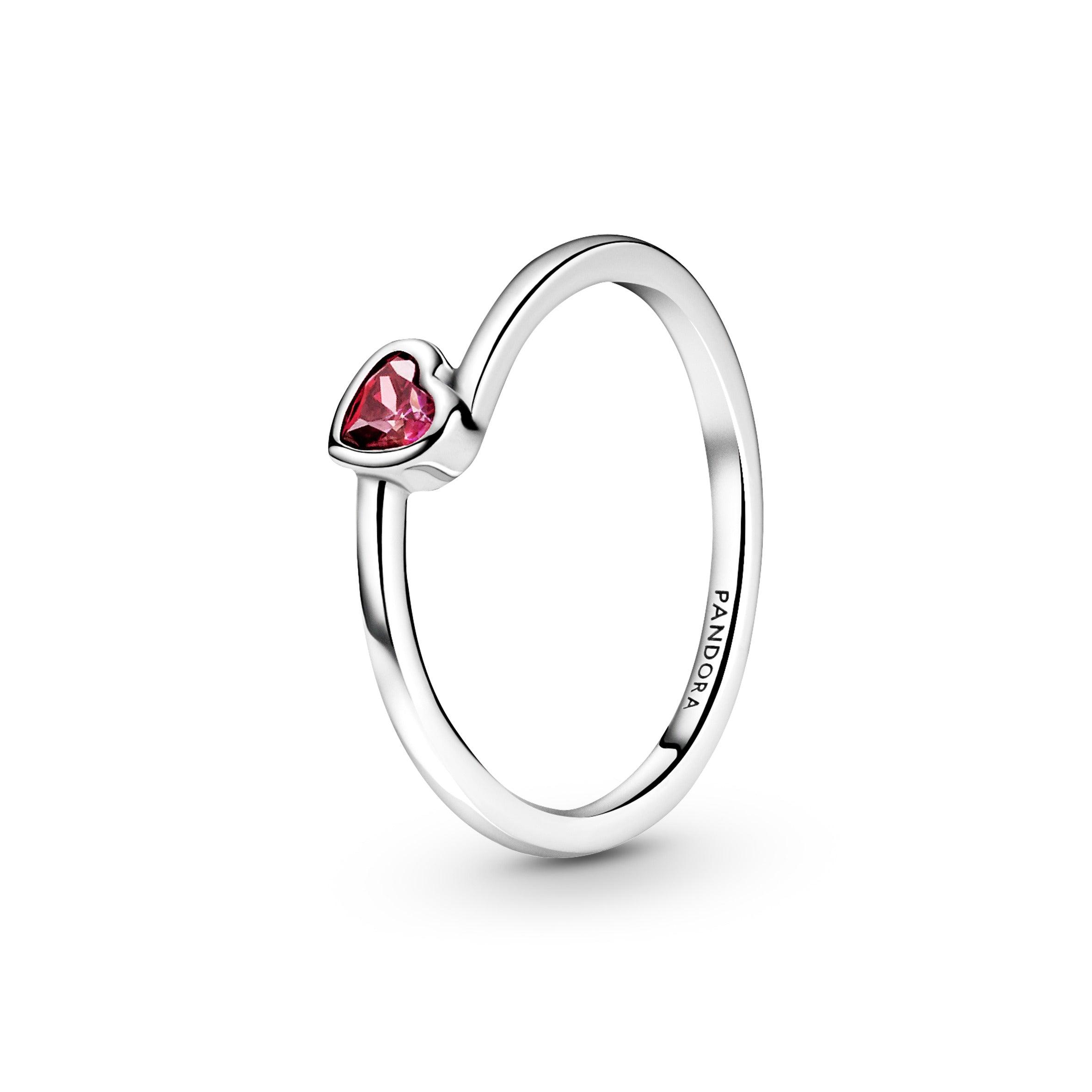 Anello Solitario Cuore Inclinato Rosso 60