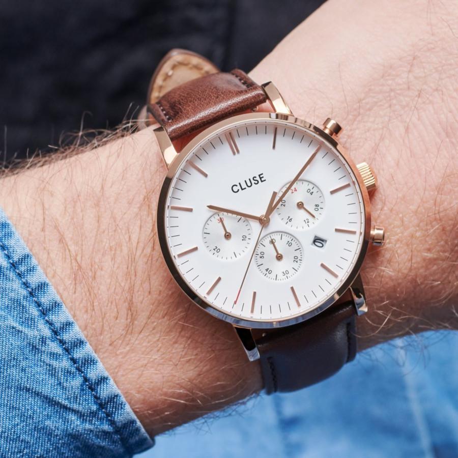 Aravis Chrono Leather Brown, Rose Gold Colour
