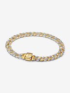 Bracciale Catena Maglia Cubana Bicolore con Pavè Argento Sterling 925 Placcatura in Oro 14k - 18 - BRACCIALE