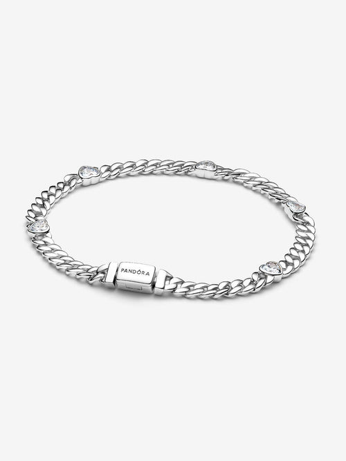 Bracciale Catena Maglia Cubana con Cuori Argento Sterling 925 - 18 - BRACCIALE