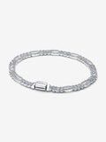 Bracciale Catena Maglia Cubana Pavè con Ovali Argento Sterling 925 - 16 - BRACCIALE