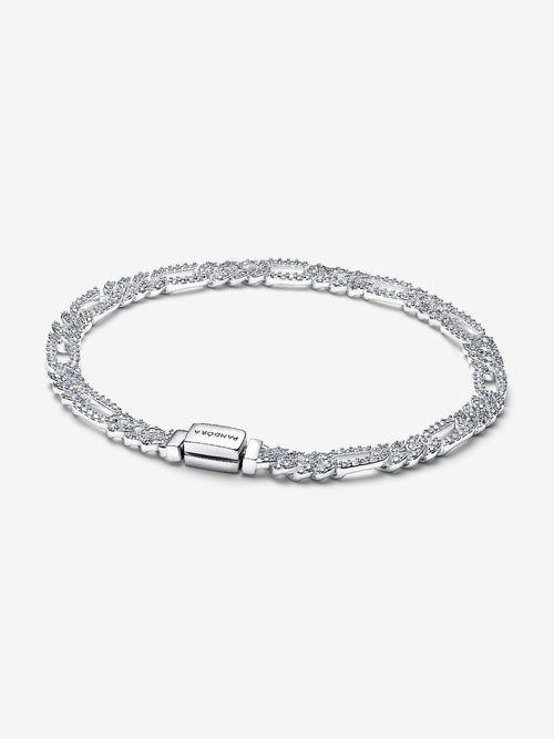 Bracciale Catena Maglia Cubana Pavè con Ovali Argento Sterling 925 - 16 - BRACCIALE