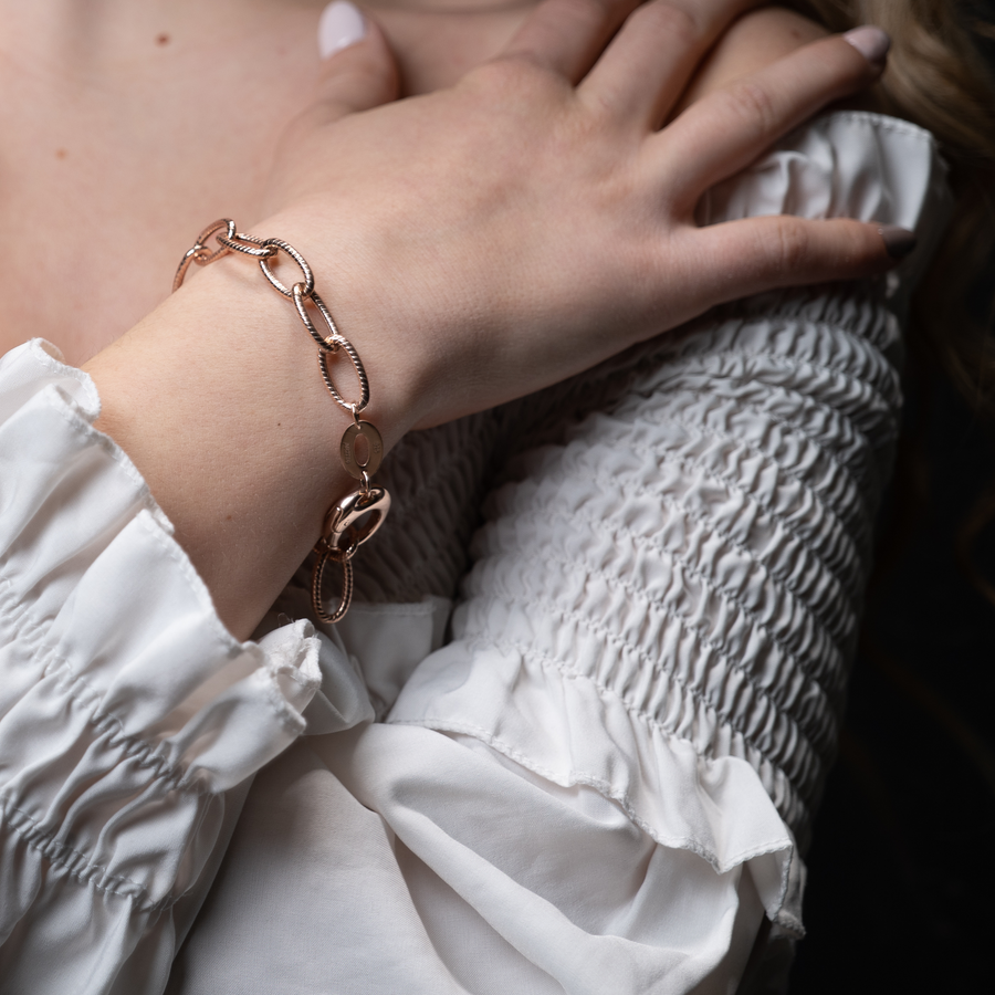 Bracciale Essentia in Argento con Maglia Ovale Rigata - 16.5 cm - BRACCIALE