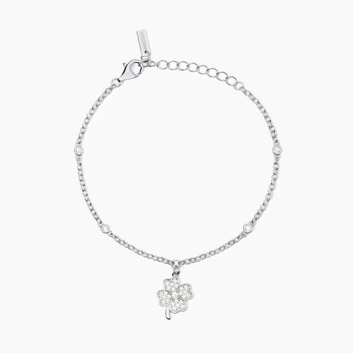 Bracciale in Argento con Catena e Quadrifoglio "BUONA FORTUNA"