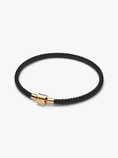 Bracciale in Corda Nera con Chiusura a Barile Finitura in Oro - 17.5 cm - BRACCIALE