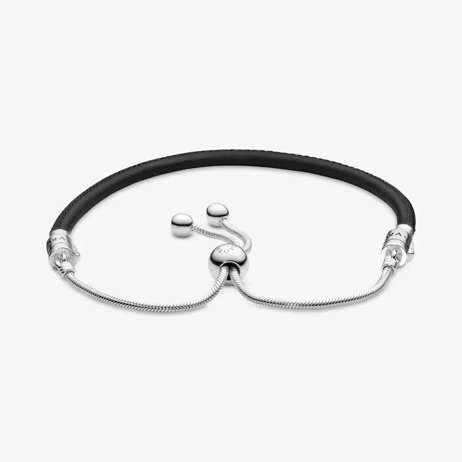 Bracciale in Pelle Nera con chiusura Scorrevole
