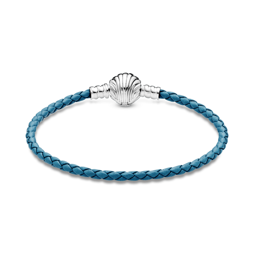 Bracciale in pelle turchese con chiusura a conchiglia 20.5 cm