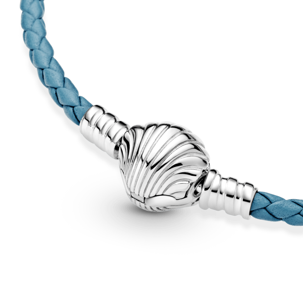 Bracciale in pelle turchese con chiusura a conchiglia