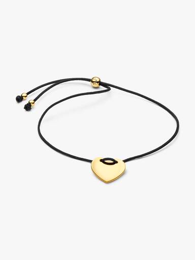 Bracciale Regolabile Cordino Nero con Cuore da incidere - BRACCIALE