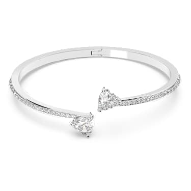 BRACCIALE RIGIDO ATTRACT SOUL HEART BIANCO PLACCATO RODIO - S 5.3x4.3cm - BRACCIALE