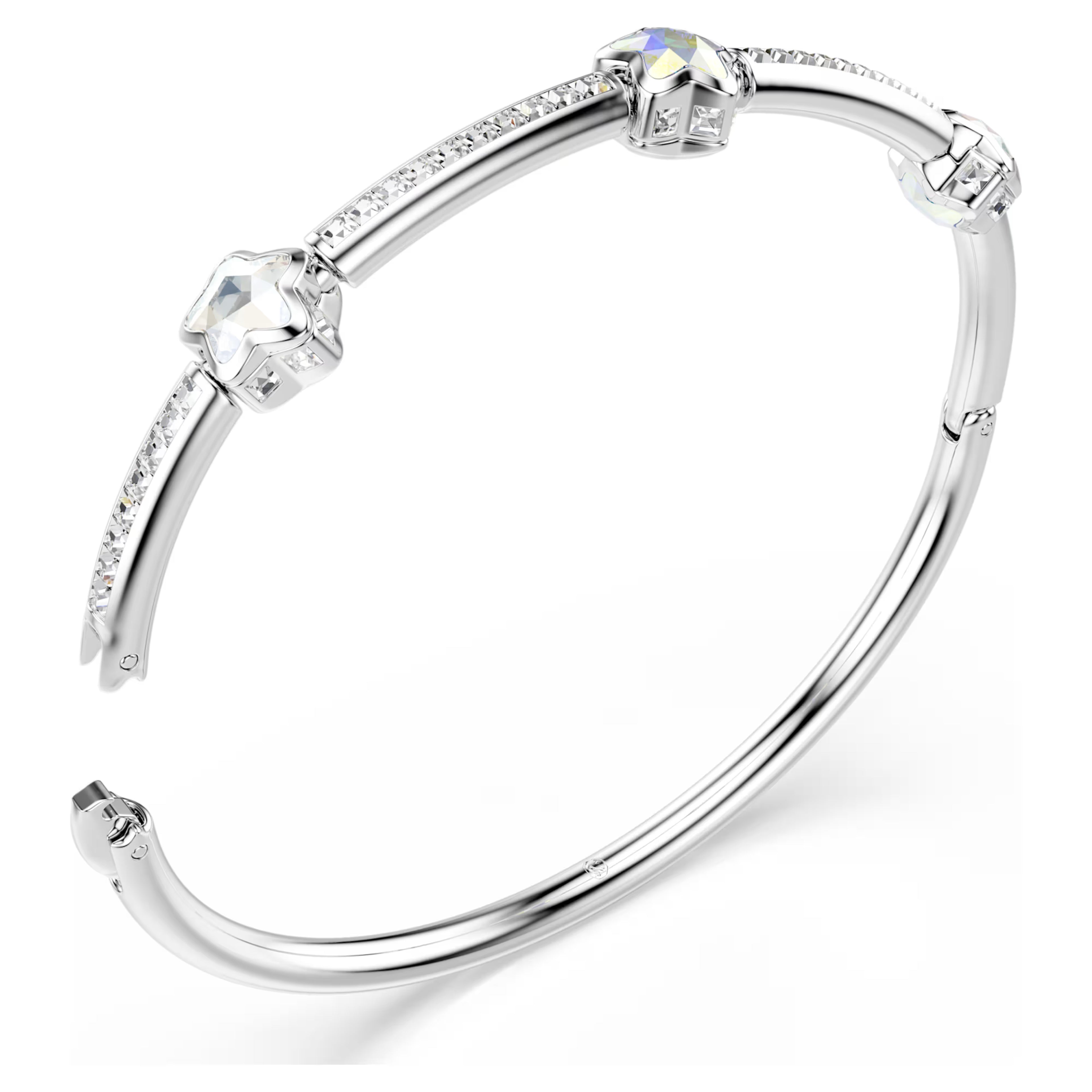 Bracciale rigido Chroma Taglio misto, Stella, Bianco, Placcato rodio