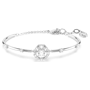 Bracciale rigido Constella Taglio Round Dancing stone Bianco Placcato rodio - BRACCIALE