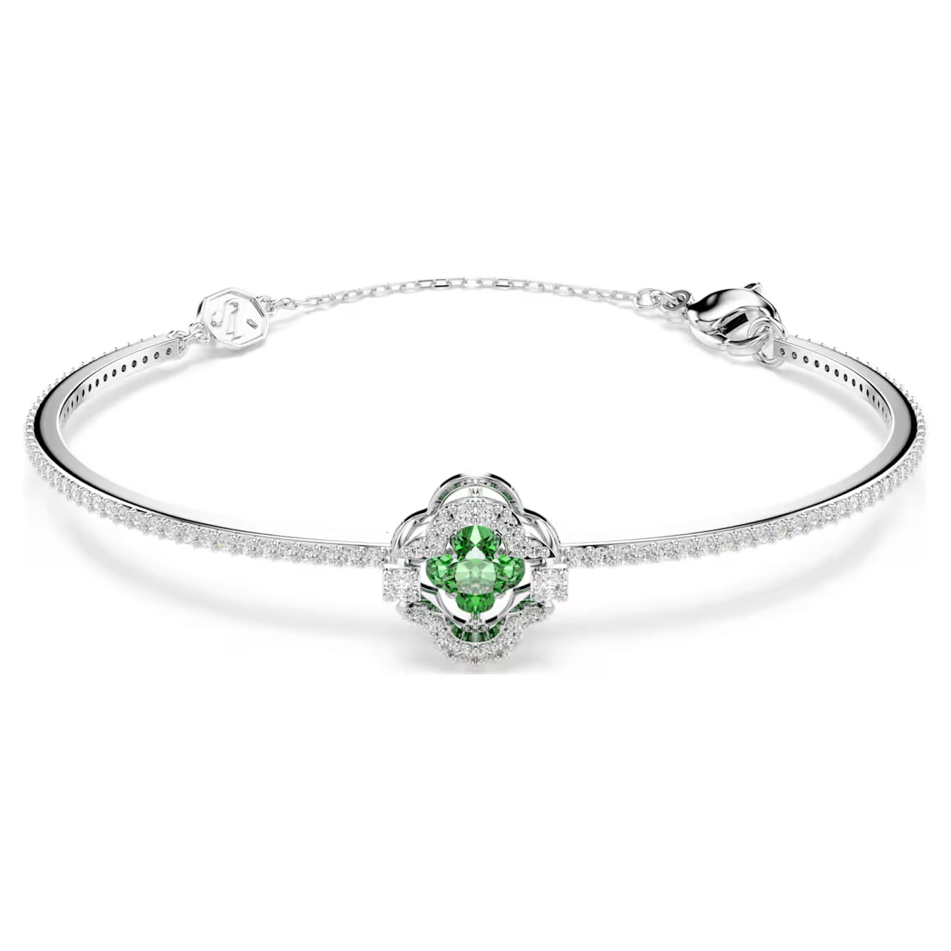 Bracciale rigido Una Angelic Taglio misto, Verde, Placcato rodio
