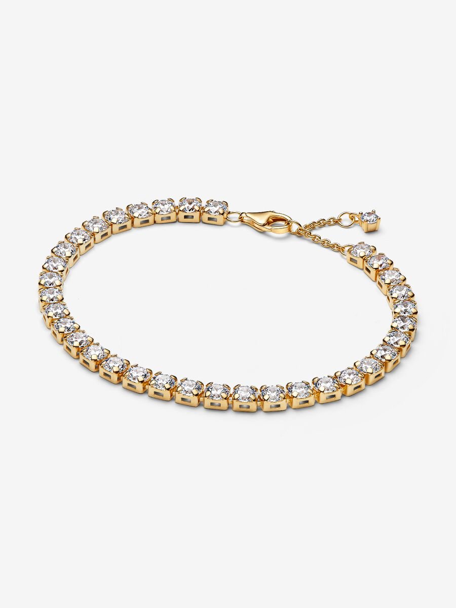 Bracciale Tennis con Pietre grandi Placcatura in Oro 14k - 18 - BRACCIALE